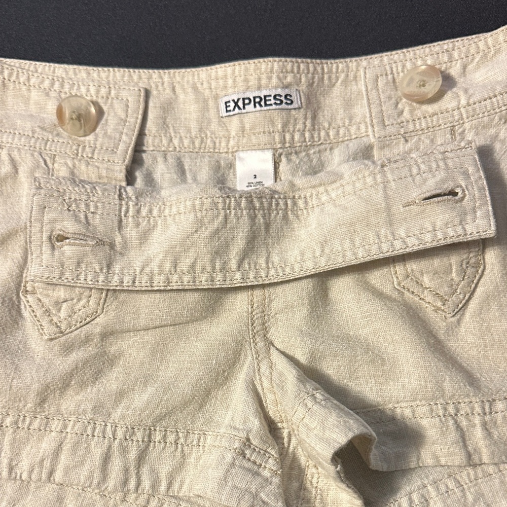 Express High Waist Cream Shorts with Button Accents - Picture 3 of 7